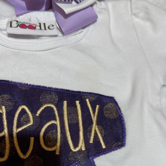 Girls LSU applique Geaux megaphone ruffle tee and bloomers 9mo - Picture 3 of 4
